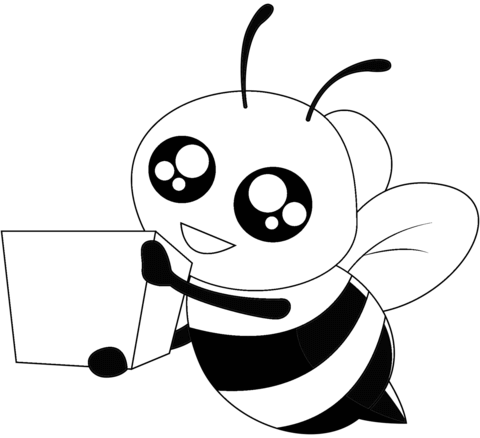 Cartoon Bee With Box Coloring Page